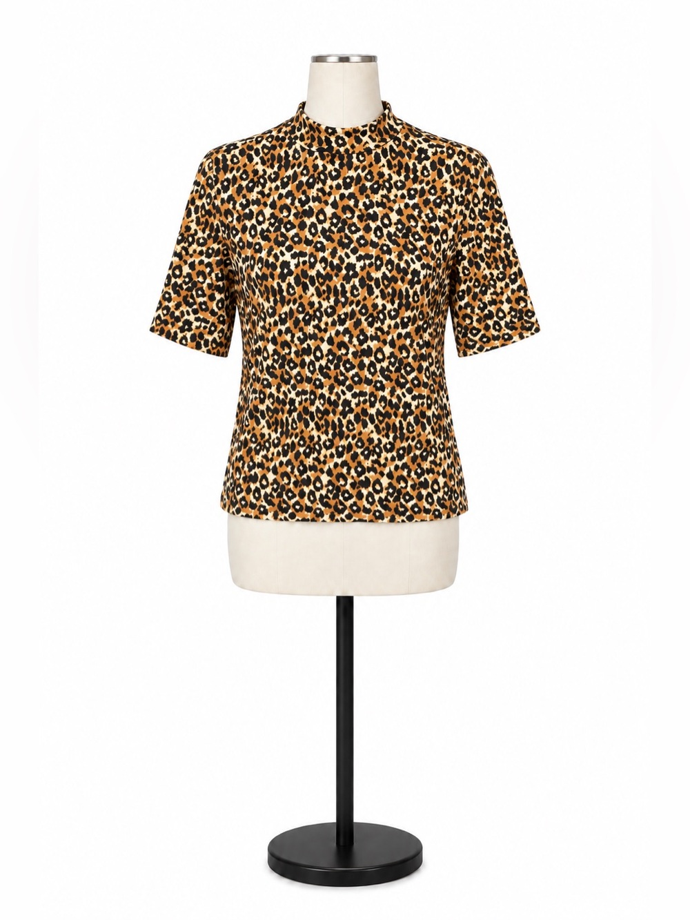 Anthropologie Abstract Animal Print Mock Neck Top | Black Tan Cream | Large
